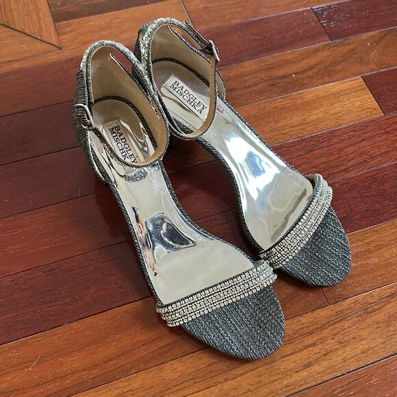 Badgley Mischka Silver Diamond Block Heels Cocktail Party Glam Glitter Size 11 - Picture 2 of 7